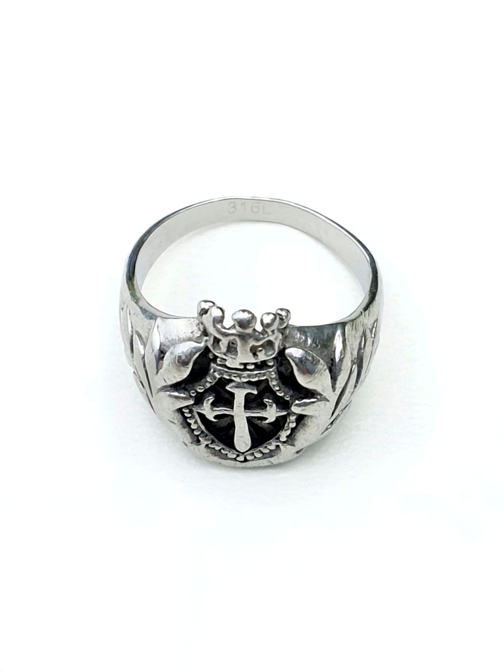 316L Stainless Steel St. James Cross Shield Ring - Silver (Size 10)